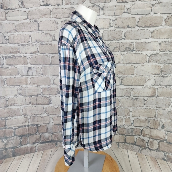 Rails x Free People Button  Front Plaid Shirt Rayon White Blues Pink Size XS - Picture 8 of 16